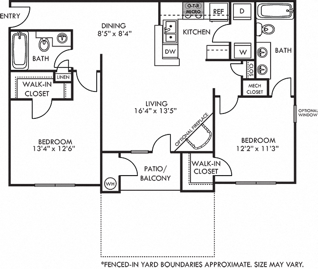 Floor plan for 2 beds, 2 baths, 1060 sqft